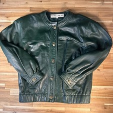 Vintage Gloria Sachs Green Leather Jacket Medium With Shoulder Pads READ DESCRIP picture