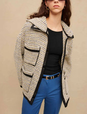 Maje Women's Multicolor Hooded Tweed Vinyl Details Jacket Size 34 FR 6 UK 2 US picture
