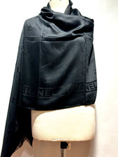Authentic Chanel  Scarf Wrap Stole Shawl 65% Cashmere 35% Silk Black Used picture