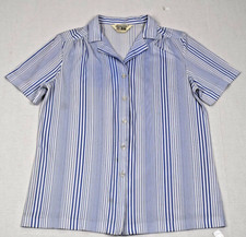Vintage 70s Sears Shirt Womens S The Fashion Place Blue Stripe Button Front Poly picture