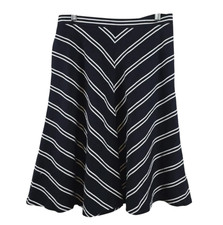 NWT Talbots Dobby Weave A-LINE SKIRT Navy Blue w/White CHEVRON STRIPES Linen 8 picture