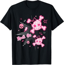 Y2k Hot Pink Black Trendy Skull 2000s Grunge Emo Graphic T-Shirt Unisex picture