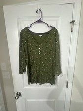 Old Navy Slim Fit Ribbed Floral Henley Top XXL Olive Green picture