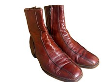 Vintage 1977 Florsheim Designer Collection Cognac Leather Side Zip Boots Mens 9D picture
