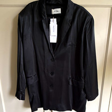 American Vintage Women’s Black Satin Blazer & Trousers 2pc Set L Relaxed NEW picture