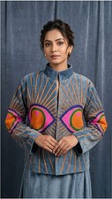 One of a Kind Evil Eye Suzani Jacket Velvet Embroidered Sunburst Boho Coat Mediu picture