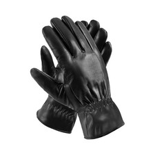 Set of 2 Pairs Black PU Faux Leather Winter Gloves Unisex Size M Lined picture