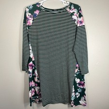 Zeagoo Green Floral Striped Tunic Dress Size XL 3/4 Sleeve picture