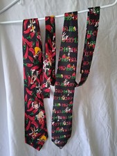 Vintage 1997 Looney Tunes Necktie Lot (2 Ties)–Christmas Holiday & Chili Peppers picture