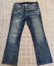 True Religion Billy Big T Distressed Jeans Mens 34 Blue Made In USA Y2K picture
