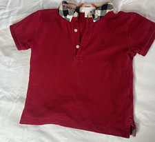 Kids Burberry Red Polo Shirt Button Signature Check Collar Size 3 Y picture