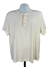 J.Crew Men's Ivory/White Slub Cotton Button Henley Short Sleeve Polo - L picture