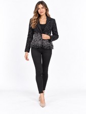 Teri Jon Black & Silver Tweed Fringe Blazer Jacket Size 6 [COPY] picture
