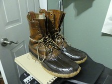 Vintage L.L.Bean Bean Boots Men’s 10 tan Leather Rubber Lace-Up Duck Boots picture