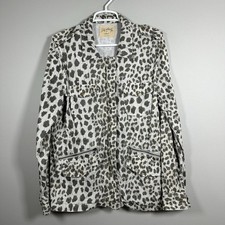 Velvet Lily Aldridge Large Utility Jacket Gray Leopard Print Long Sleeve Cotton picture