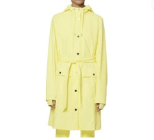 RAINS CURVE Rain Coat Womens Small Straw Yellow Snap Closure Belted NWT $140. picture
