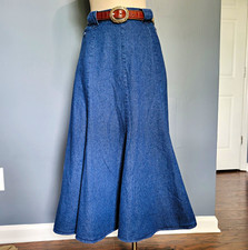 Vintage CircleT Blue Denim Cotton Flared A-Line Maxi Skirt Pockets 15/16 Large picture