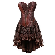 frawirshau Women's Steampunk Corset Dresses Halloween Costumes Brown XL picture