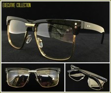 Mens Classy Elegant Retro Style Clear Lens EYE GLASSES Square Gold & Black Frame picture