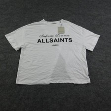 AllSaints Shirt Womens L White Crew Neck Avri Tee Split Back Graphic Tee NWT picture