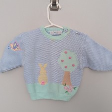 Vintage Girls Clayeux French Baby Bunny Tree Butterfly Sweater 2 Faint Stains picture