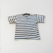 Vintage Striped Shirt Mens L Bugle Boy Gray Cotton 90s Blank Elevated Basics picture