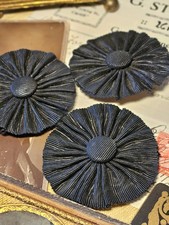 Antique Victorian Mourning Rosettes (Set of 3) Black Pleated Fabric Badges 1890s picture
