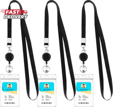 3 Pack Retractable Lanyards with ID Badge Holders, Waterproof Black picture