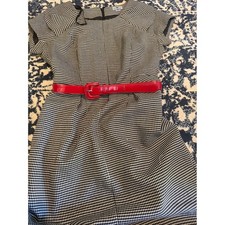 Worthington Houndstooth vintage pinup style Belted Cap Sleeve dress Size 6 picture