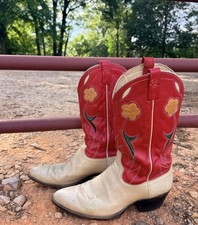 Vintage 70s Ralph Lauren Polo Western Cowboy Boots Floral Tooled US Mens 10.5 D picture