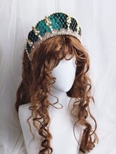 Renaissance French Hood,Faux Pearl Lace Headdress, Tudor Medieval Headpiece picture