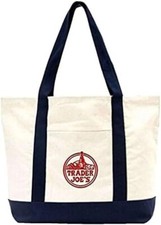 Trader Joe’s Cotton Canvas Bag Tote Reusable Shoppi Basic Style Navy Large 9Gal picture