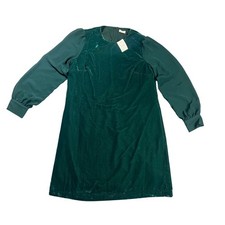 NWT J.Crew Women's 6 Velvet Holiday Shift Dress Green Sheer Long Sleeve CE630 picture