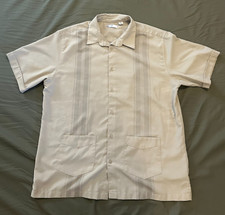 MENS CAFE LUNA MEN'S CABANNA SHIRT SIZE XL BEIGE BUTTON DOWN 100% POLYESTER picture