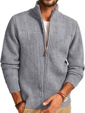Men's Full Zip Knit Cardigan Sweater Stand Collar Long Sleeve Casual Lightweight picture