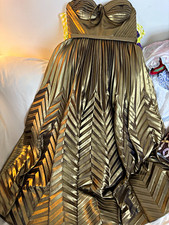 Only worn once MARCHESA NOTTE Halter neck Metallic Gold Pleated A-Line Dress picture