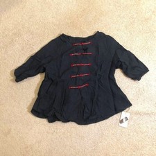 NWT Korean Boutique Frog Closure Blouse | Black & Red | M picture