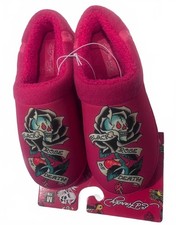 NWT Ed Hardy Pink Slippers Skull Rose Tattoo Flash Y2K Clog House Shoes Size 7/8 picture