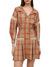 Maje Ravellino Camel Orange Check Plaid Woven Shirt Mini Dress NWT New 38 6 picture