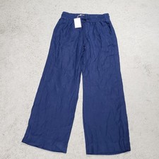 NWT Quince 100% European Linen High Rise Wide Leg Pants M Blue Drawstring Pckets picture