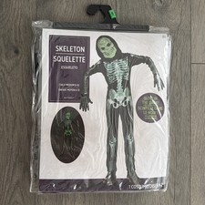 Halloween Childs Size MEDIUM 8-10 Skeleton Costume - NWT Glow in the Dark 4 Pc picture