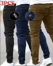 3pcs Men's Premium Casual Jeans, Stretch Slim Fit Fashionable Men's Jeans picture