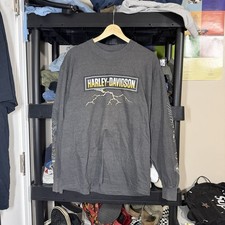 Vintage Harley Davidson Shirt Mens L Gray 90s Thunder Lightning Long Sleeve USA picture