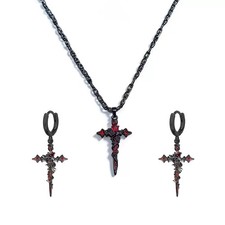 HJYJELSTORE Gothic Thorn Rose Dagger Cross Jewelry Set for Mediun, Black picture