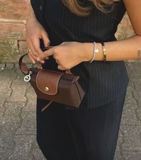 NWT Longchamp Le Pliage Pouch Nylon Leather Crossbody Bag with Strap MOCHA picture