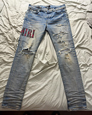 AMIRI Men’s Light Wash Distressed Slim Skinny Blue Denim Jeans 5-Pocket Logo picture