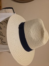 Banana Republic Made in Italy Straw Sun Hat Wide Brim Polka Dot Ribbon Tan M/L picture