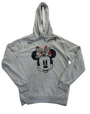 Disney Minnie Mouse Hoodie Size MD Gray Floral Bow Pullover Sweatshirt picture