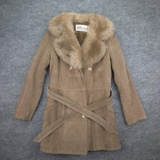 Vtg 70s A&F Originals Abercrombie Fitch Suede Penny Lane Fur Coat Jacket 14 XS picture