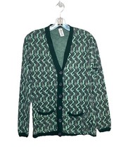 Vtg Pantana Cardigan Sweater Green Geometric Mod Knit 60s 70s XS / S Retro picture